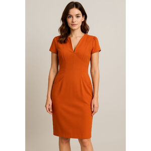 Miusol Orange City Goddess Dress Short Sleeves with Front Pockets